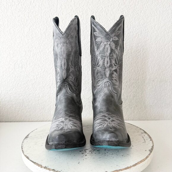 Lane SANDAGA Midi Womens Cowboy Boots 7.5 Cowgirl Western Black Gray Mid Calf - Picture 5 of 9